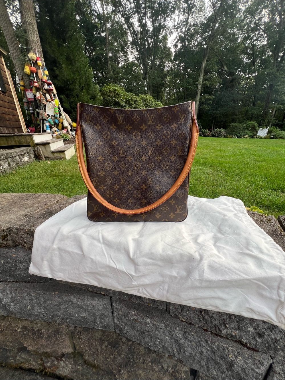 Louis Vuitton Monogram Shoulder Tote in Brown and Tan